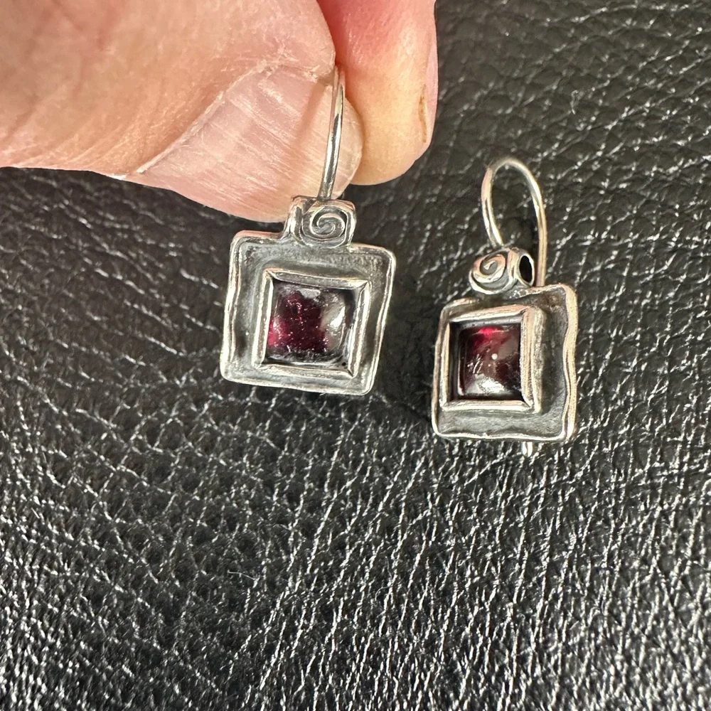 Silpada Silver and Deep Red Square Earrings - Picture 1 of 4